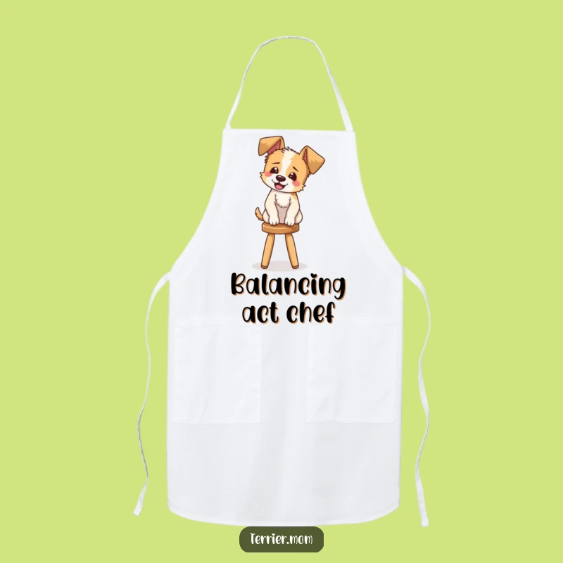 Funny Terrier Apron: Chef's apron with a giggling dog balancing, a fun and functional funny gift.
