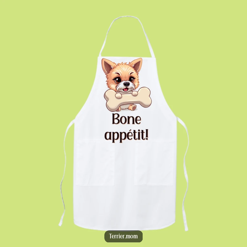 Funny Kitchen Apron: Mischievous Terrier Guarding Giant Bone, Chef Gift