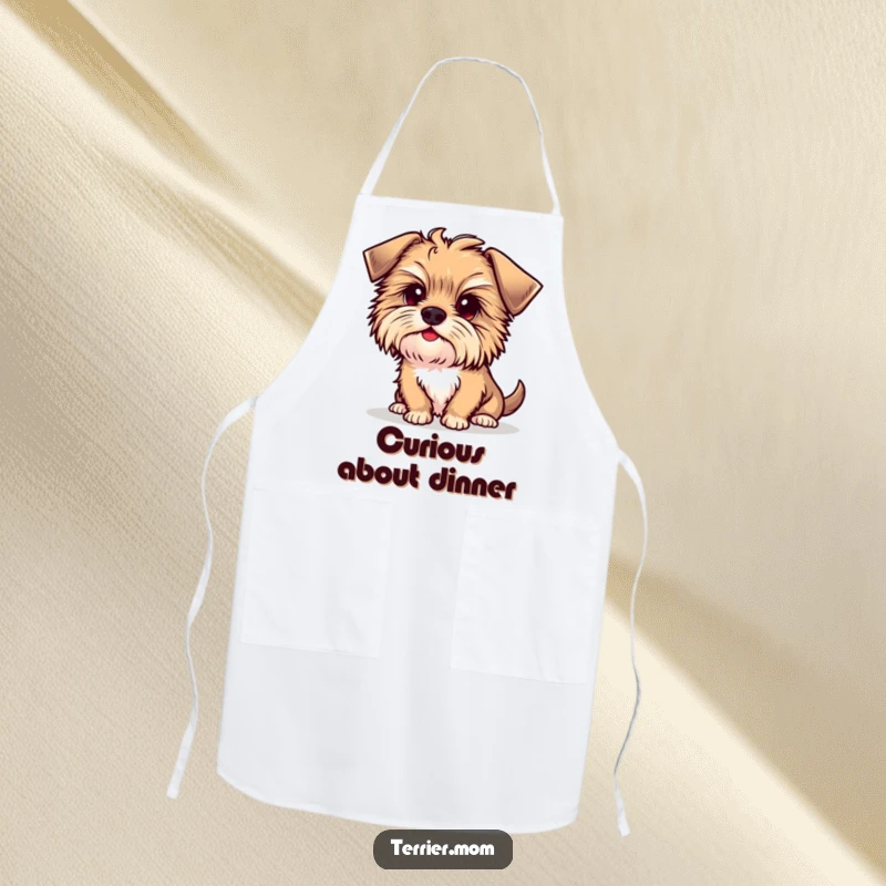 Funny Kawaii Terrier Dog Apron, perfect for cooking and baking, featuring a cute puppy with a curious head tilt.