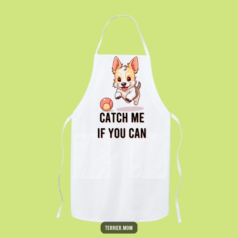 Funny Terrier Apron: Kawaii Dog Chasing Ball, Playtime Kitchen Gift