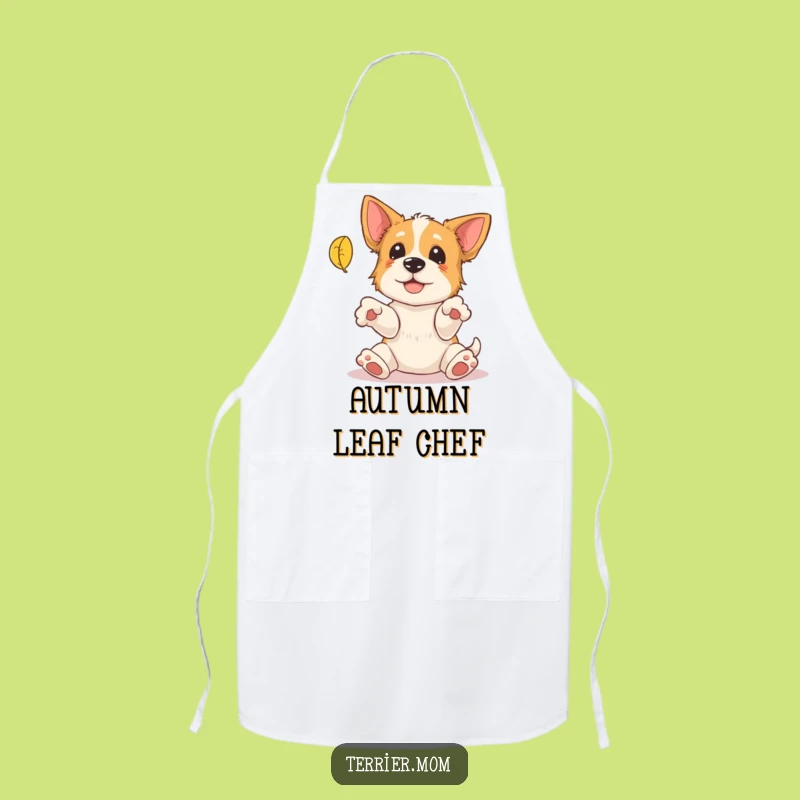 Funny Terrier Leaf Catching Apron: Autumn Dog Kitchen Accessory, Humorous Cooking Gift