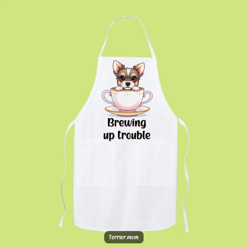 Funny Terrier Teacup Apron: Peeking Dog Kitchen Bib, Baking Gift