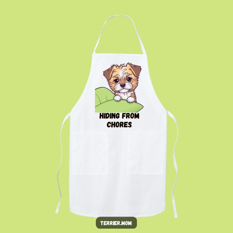 Funny Dog Apron: Tousled pup peeks from leaf, kitchen intrigue, unique gift.