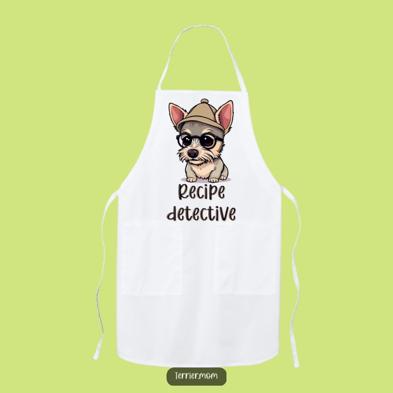Funny Detective Terrier Apron - Tiny Hat Sleuth Chef's Helper Gift