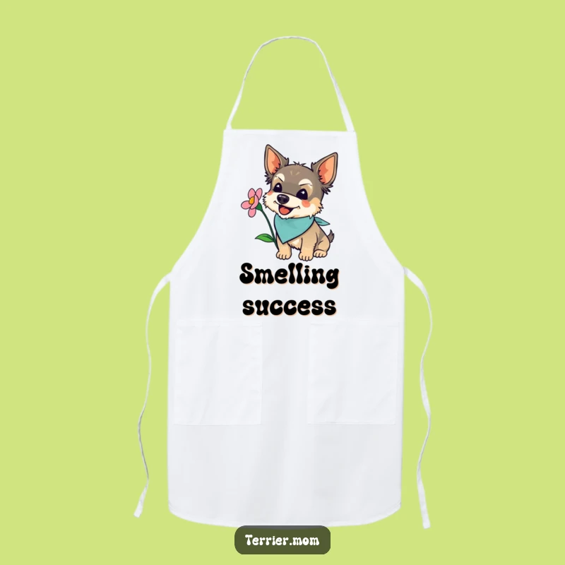 Funny Terrier Baking Apron: Flower Sniffing Dog Chef Bib, Kitchen Gift