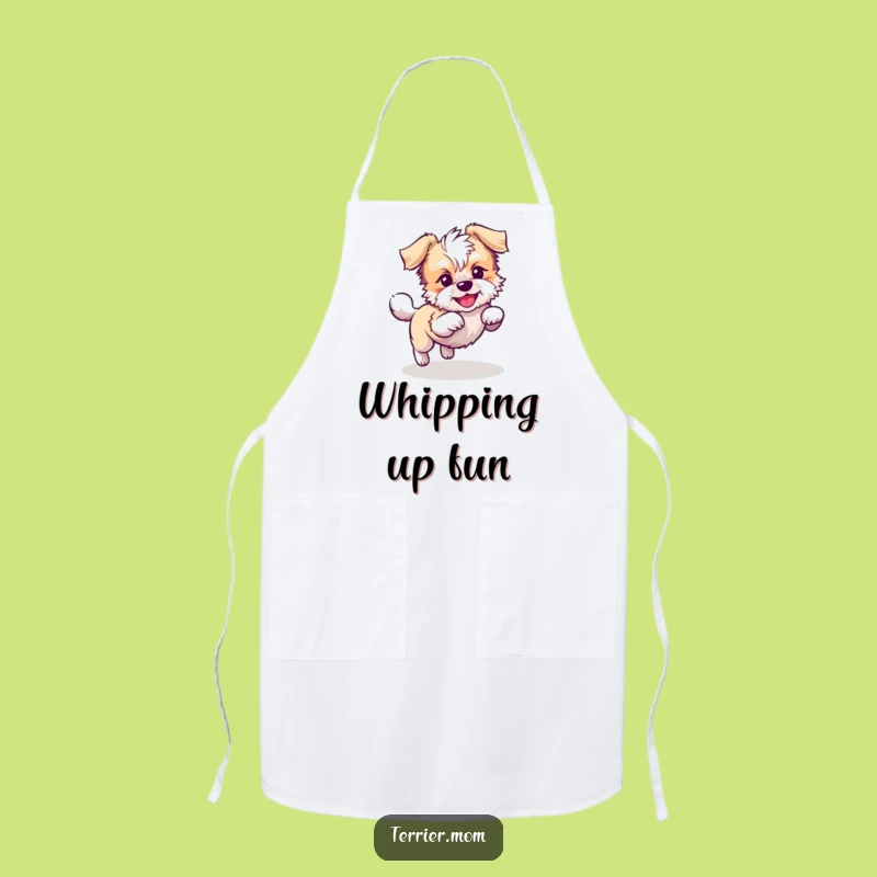 Funny Kawaii Terrier Dog Apron: Goofy Chef Chasing Fun
