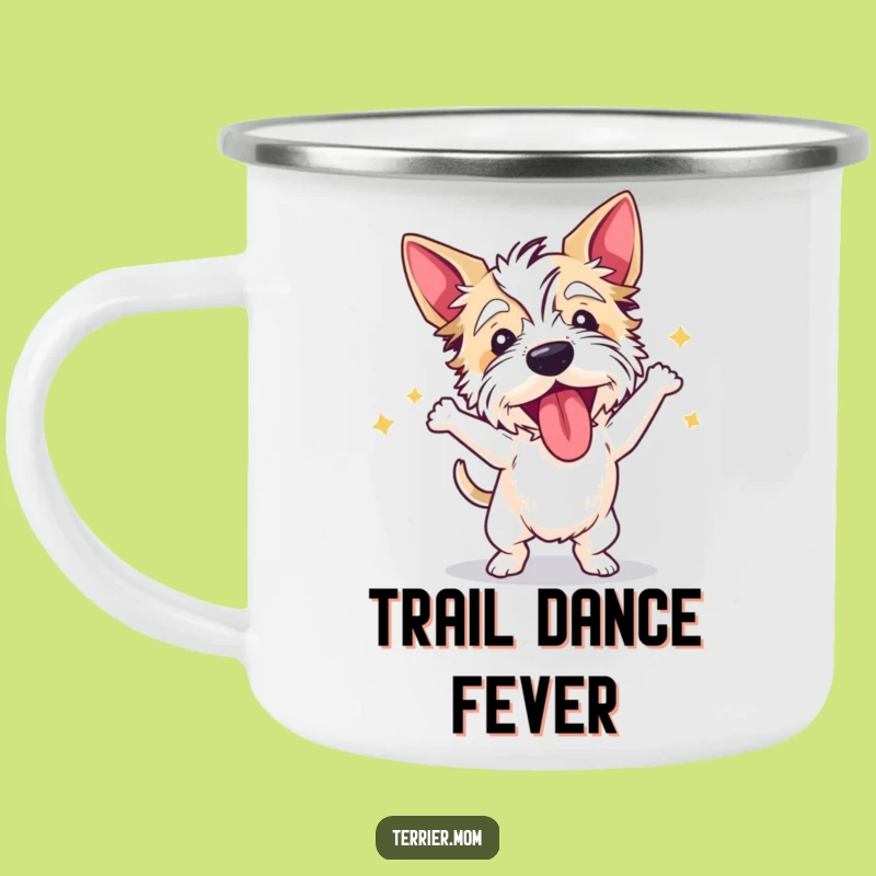 Campfire Boogie: Funny Dancing Terrier Camping Mug for Outdoor Jams!