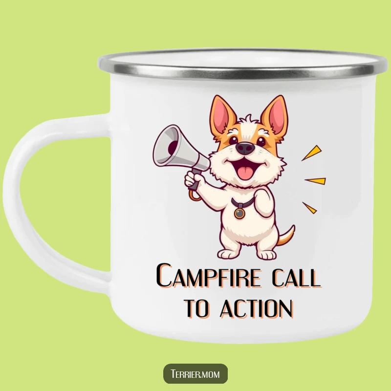 Durable Funny Terrier Megaphone Camping Mug: Adventure with Rallying Spirit