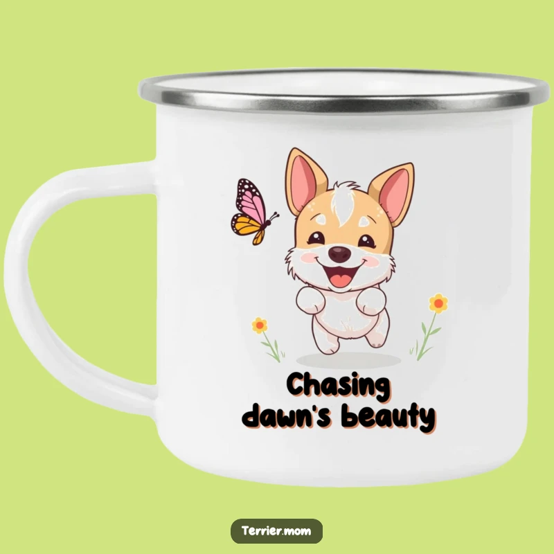 Funny Terrier Butterfly Camping Mug: Enjoy Outdoors with a Happy Dog, Perfect Gift