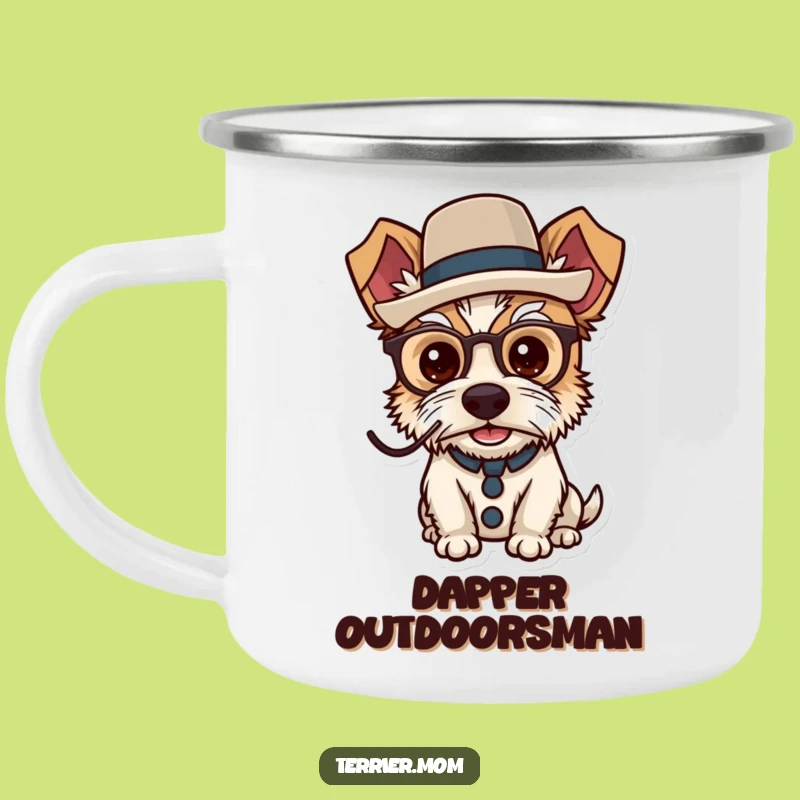 Durable Funny Dapper Terrier Camping Mug - Adventure with Aristocratic Flair