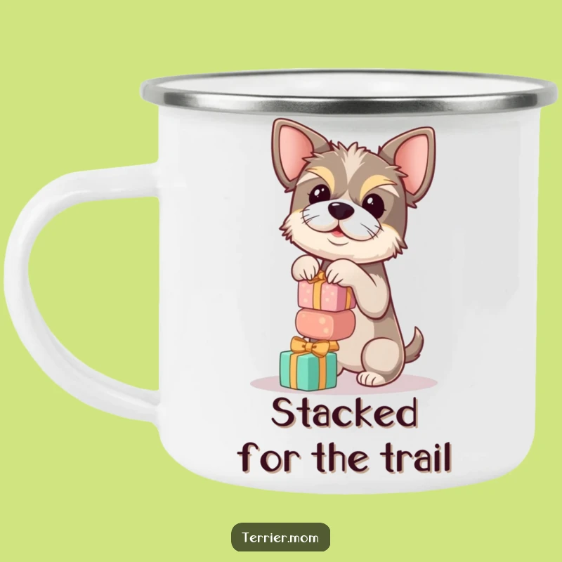 Durable Funny Terrier Gift Stack Camping Mug - Balancing Adventure Gift