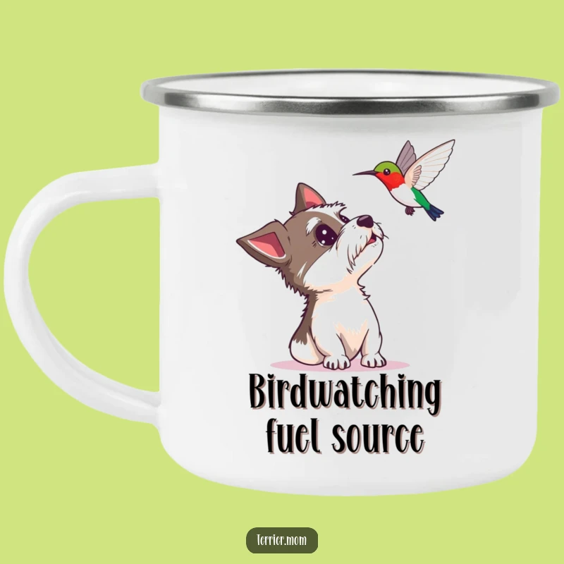 Durable Funny Terrier Hummingbird Camping Mug: Adventure with Delightful Surprise