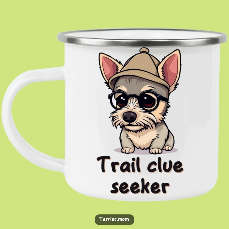 Funny Detective Terrier Camping Mug - Tiny Hat Sleuth Outdoor Gift