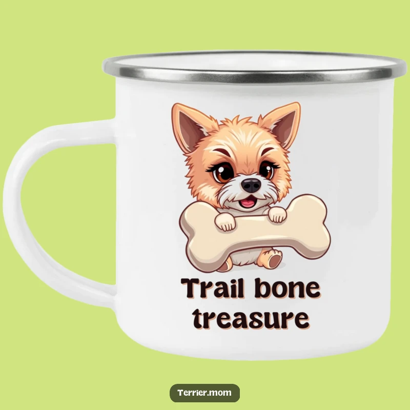 Funny Enamel Mug: Mischievous Terrier & Giant Bone, Outdoor Gift