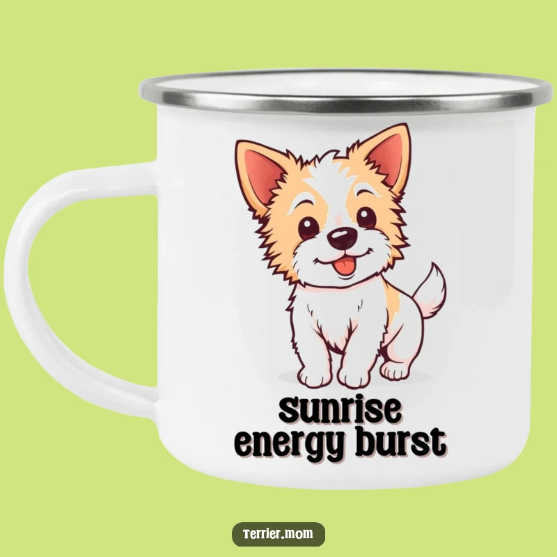 Funny Kawaii Terrier Camping Mug - Perky Ears Wagging Tail, Adventure Ready!