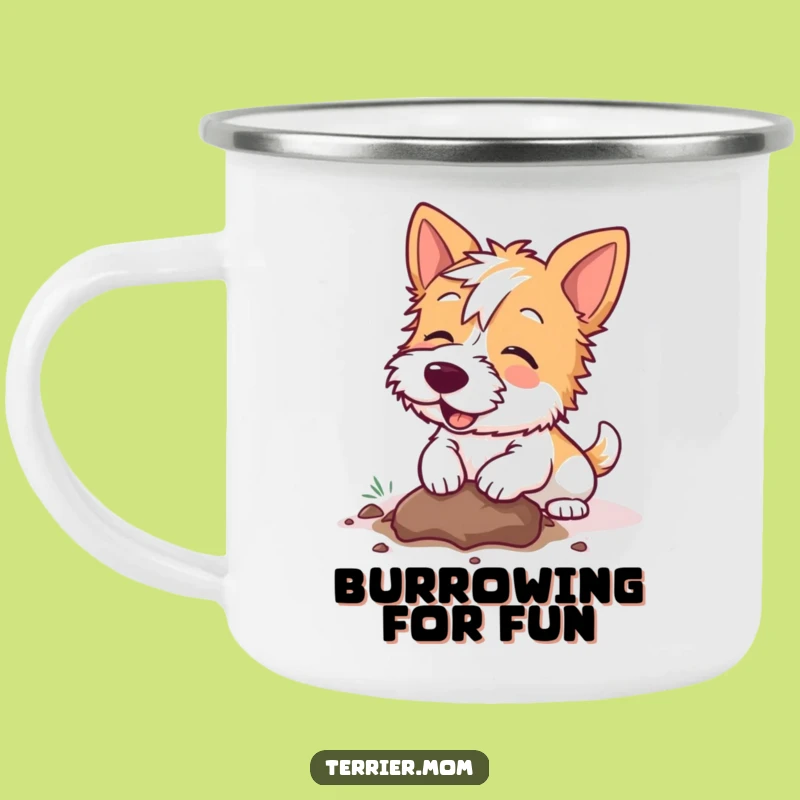 Funny Kawaii Terrier Dog Camping Mug: Digging into Adventure