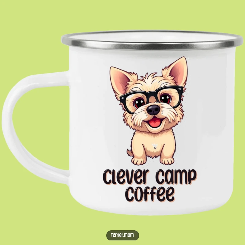 Funny Playful Terrier Dog Camping Mug: Goofy Glasses Pup, Rugged Funny Gift