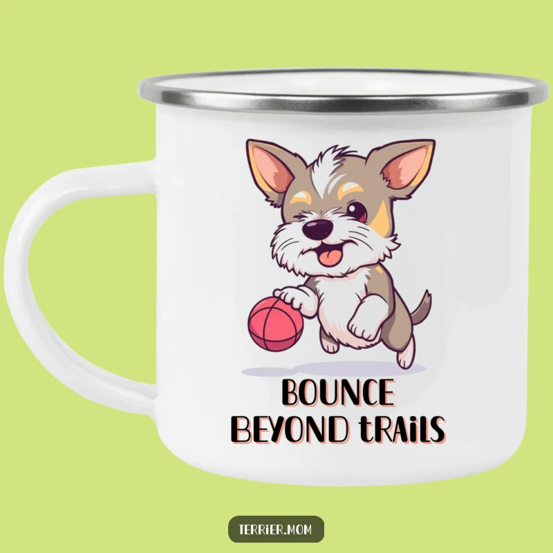 Funny Terrier Bouncy Ball Camping Mug: Focused Adventures, Perfect Humorous Gift
