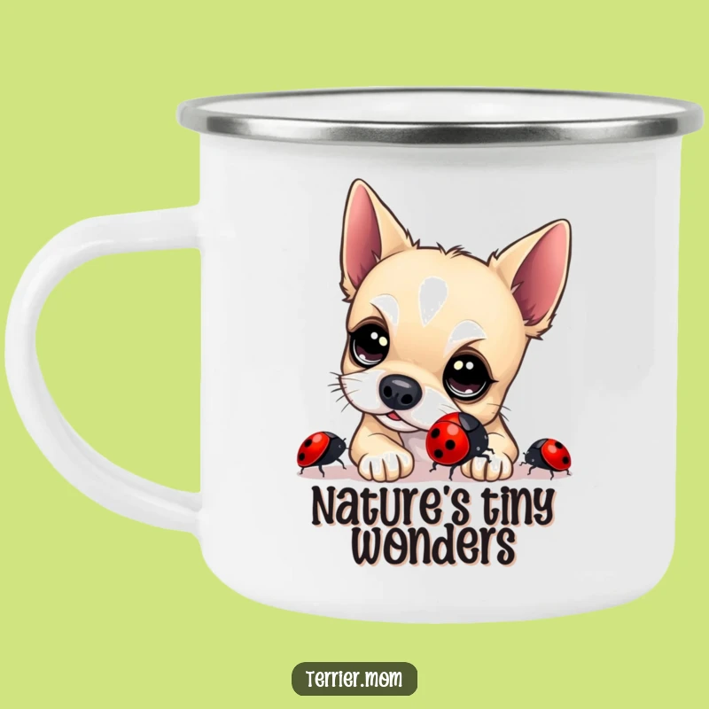 Funny Terrier Ladybug Camping Mug: Durable Dog Enamel Mug, Humorous Outdoor Gift