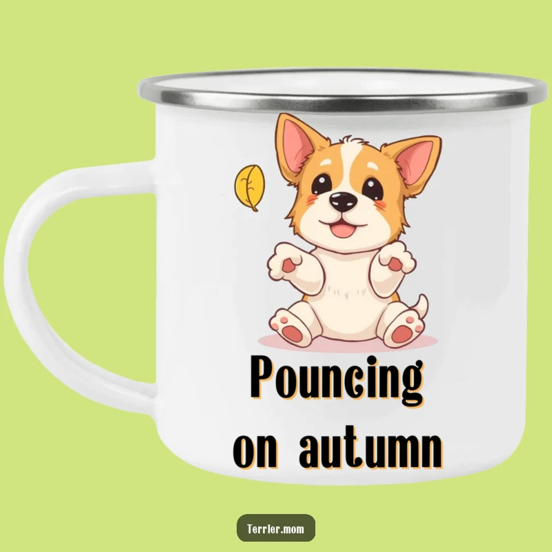 Funny Terrier Leaf Catching Camping Mug: Durable Autumn Dog Mug, Humorous Outdoor Gift