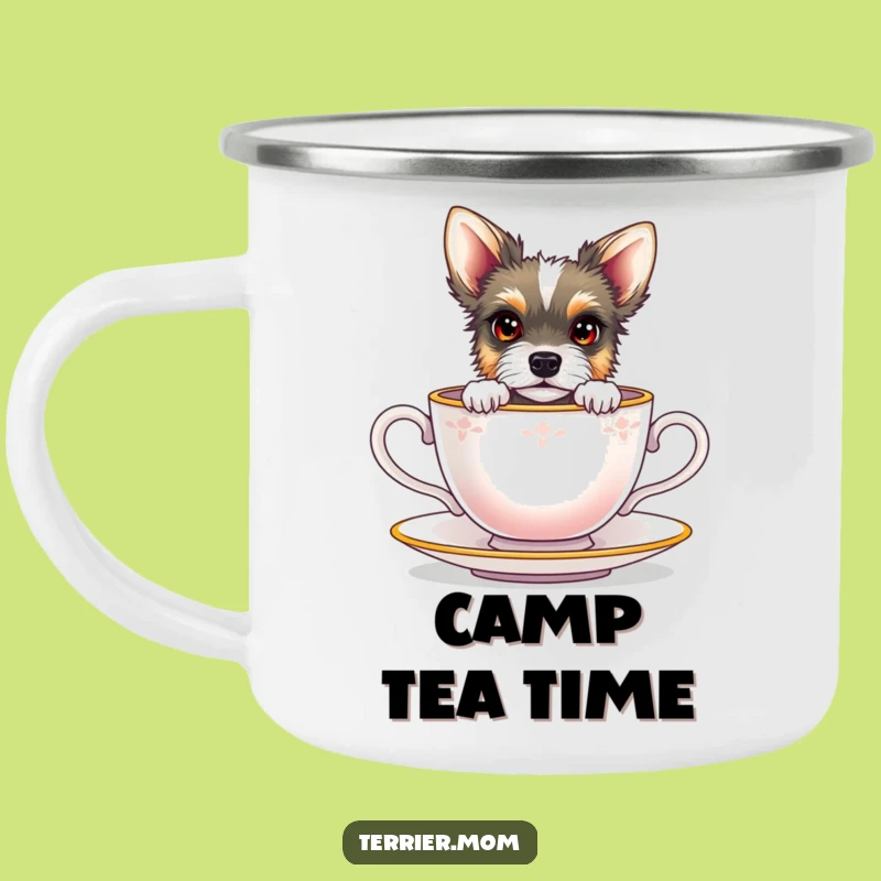 Funny Terrier Teacup Camping Mug: Peeking Dog Enamel Cup, Outdoor Gift