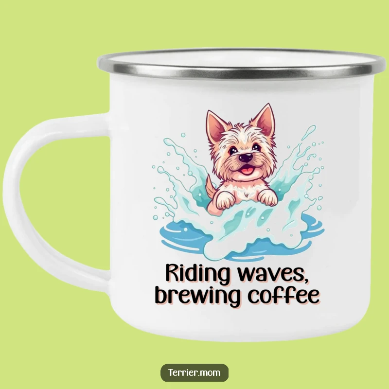 Durable Funny Terrier Wave Splash Camping Mug - Beach Adventure Gift