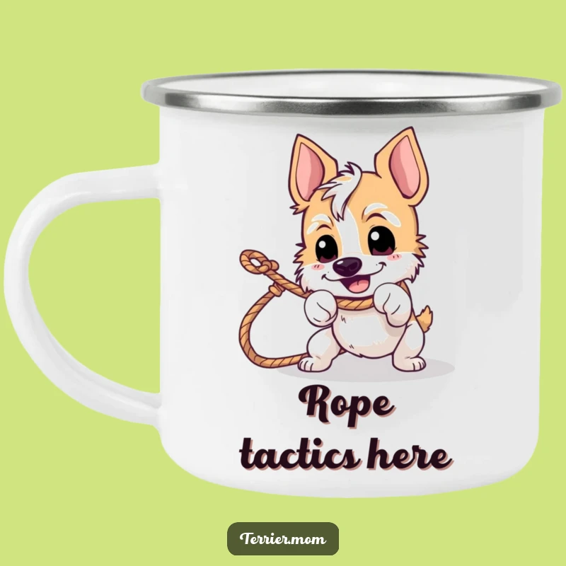 Durable Funny Tug-of-War Terrier Camping Mug - Adventure Fuel for the Determined