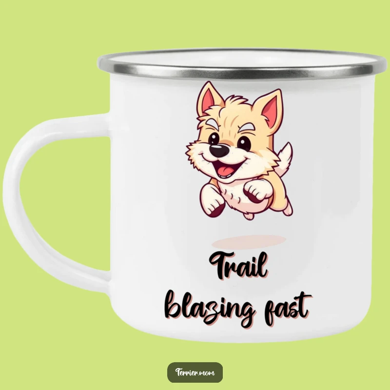 Funny Energetic Terrier Dog Camping Mug: Trail Runner, Rugged Funny Gift