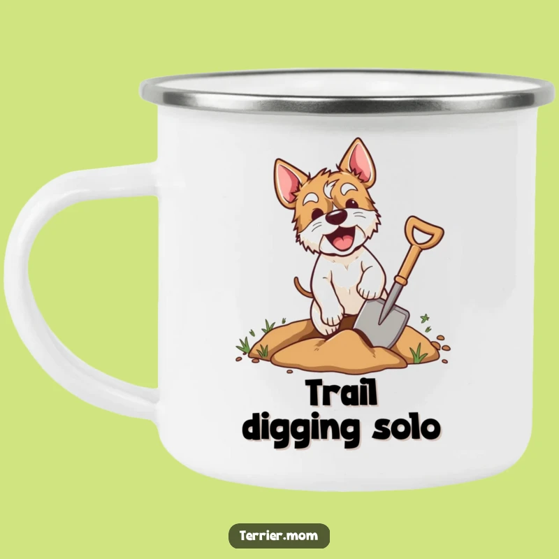 Funny Digging Terrier Camping Mug - Energetic Dog Shovel Outdoor Gift