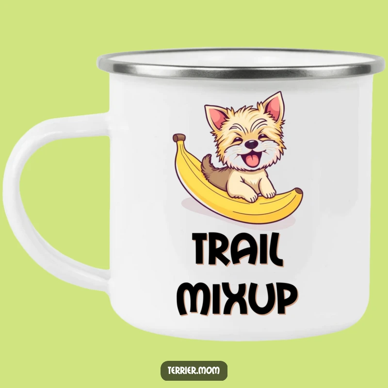 Funny Giggling Terrier Dog Banana Peel Slide Camping Mug - Adventure Laugh Gift