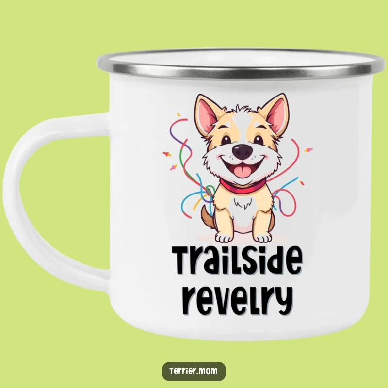 Durable Funny Terrier Streamer Camping Mug: Adventure with Cheerful Party Spirit
