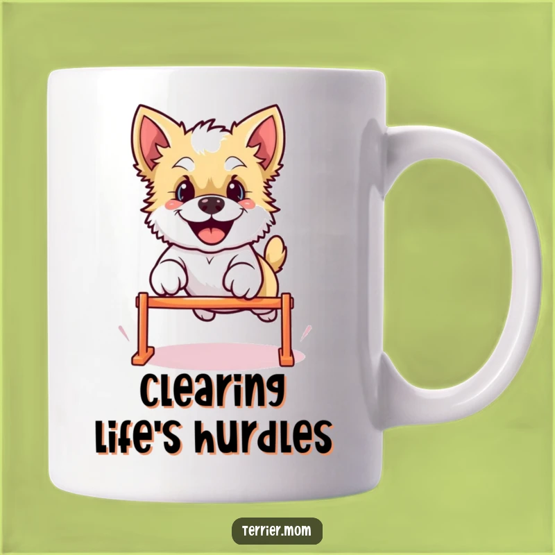 Funny Kawaii Terrier Dog Leaping Hurdle Mug - Perfect Dog Lover Funny Gift