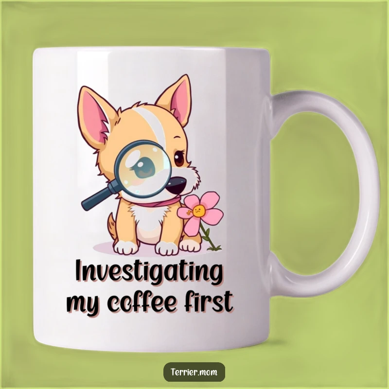 Curious Terrier Magnifying Flower Mug: A Funny Gift for the Inquisitive Dog Lover!
