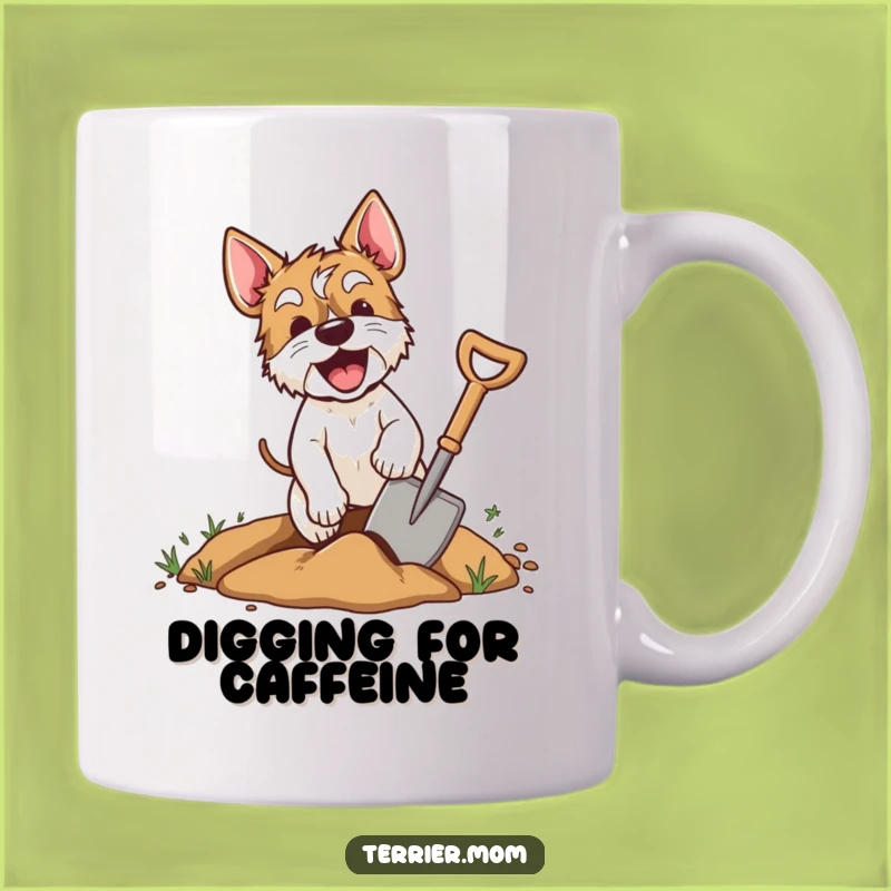 Funny Digging Terrier Mug - Excited Dog Shovel Action Gift