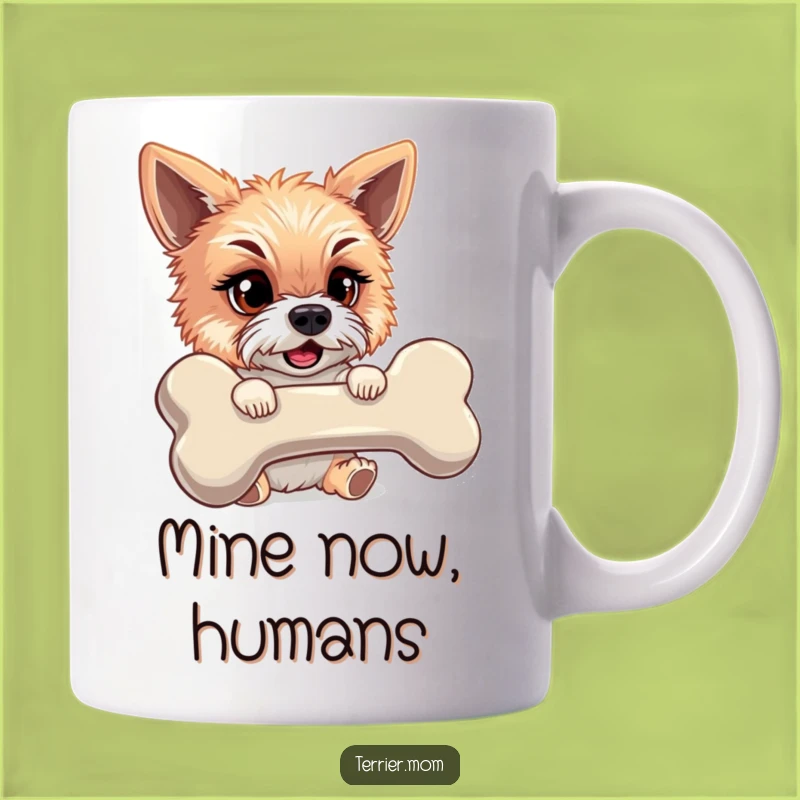 Funny Dog Lover Mug: Mischievous Terrier with Giant Bone, Perfect Gift