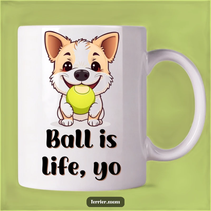 Funny Grinning Terrier Tennis Ball Mug: Joyful Dog Gift for Playful Pups!