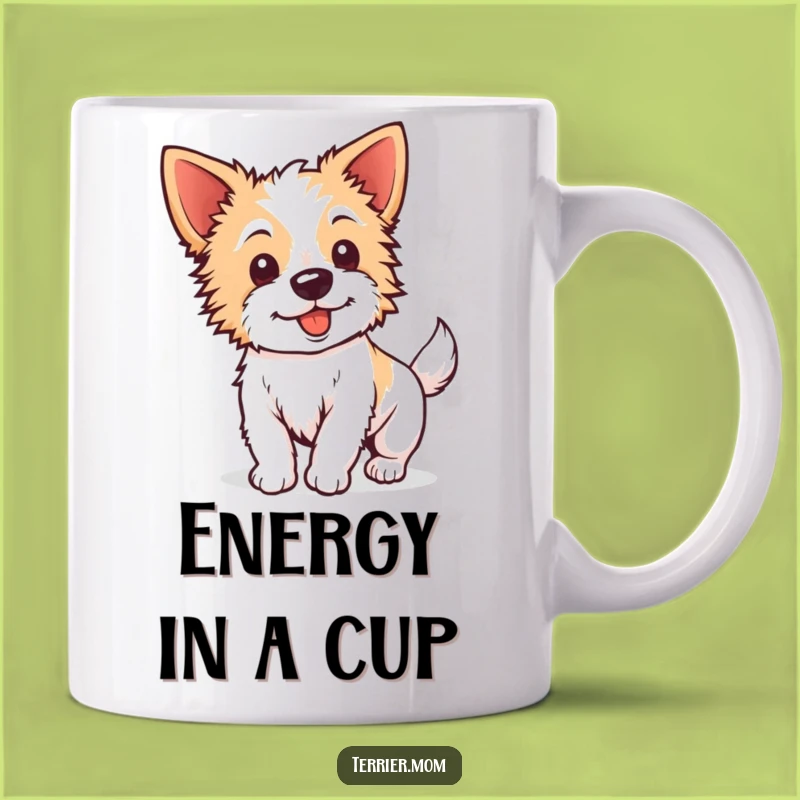 Funny Kawaii Terrier Mug - Perky Ears Wagging Tail, Energetic Dog Gift!