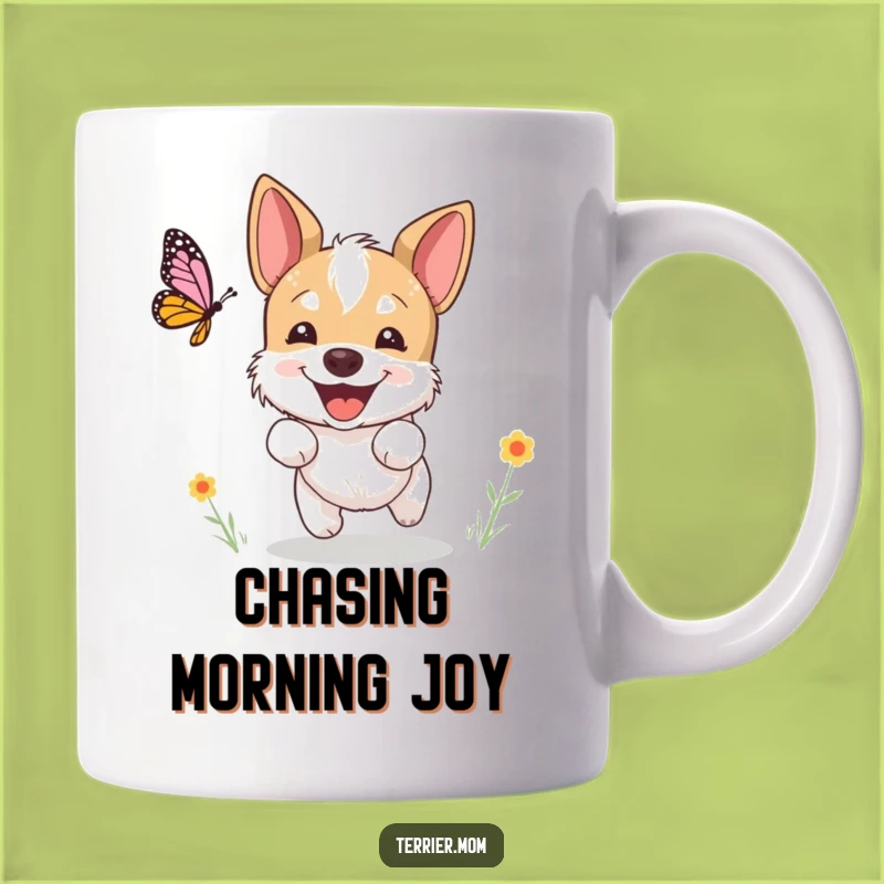 Funny Terrier Butterfly Mug: Excited Dog's Chase, Perfect Humorous Dog Lover Gift