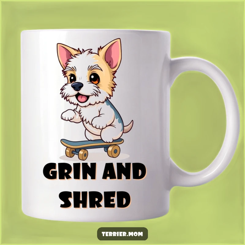 Funny Terrier Skateboard Mug: Cheeky Grin, Perfect Humorous Dog Gift