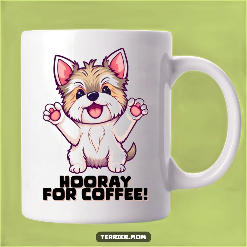 Funny Kawaii Terrier Hooray Mug - Cheerful Dog Celebration Gift