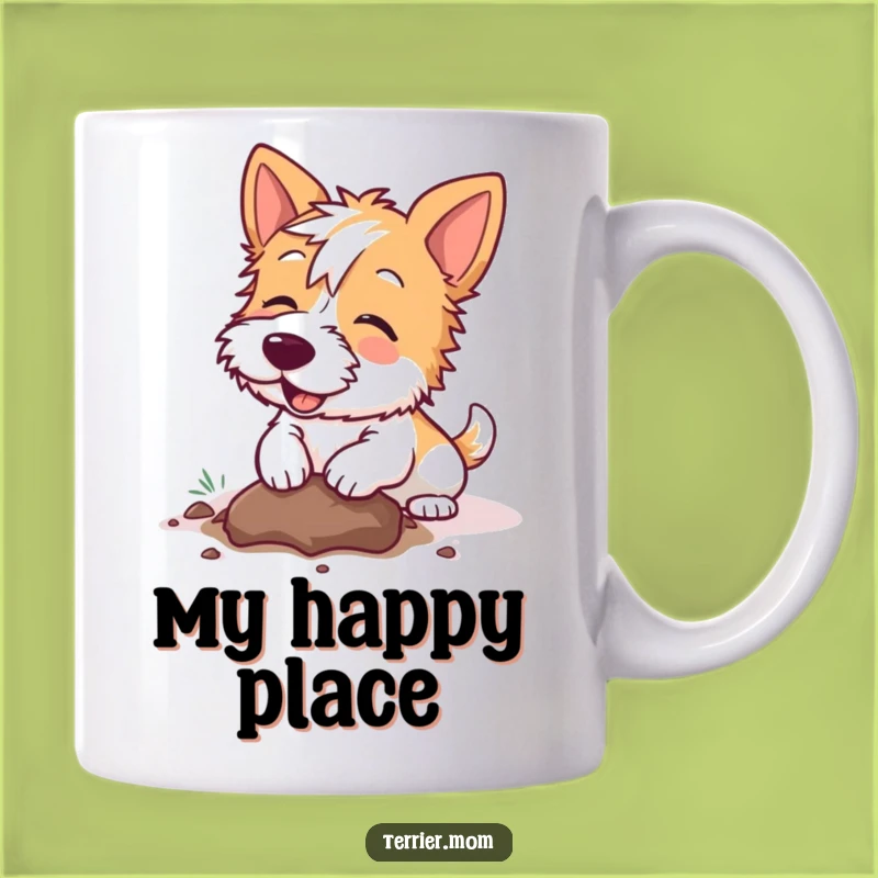 Funny Kawaii Terrier Dog Mug: Joyful Digging Pup - Perfect Gift!