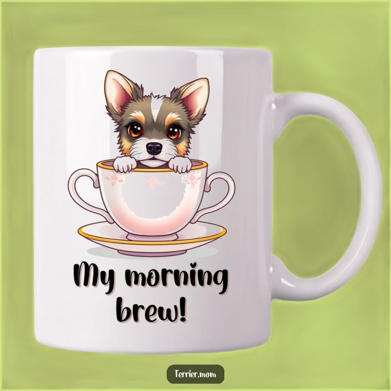 Funny Terrier Teacup Mug: Bright-Eyed Dog Peeking Design, Hilarious Gift