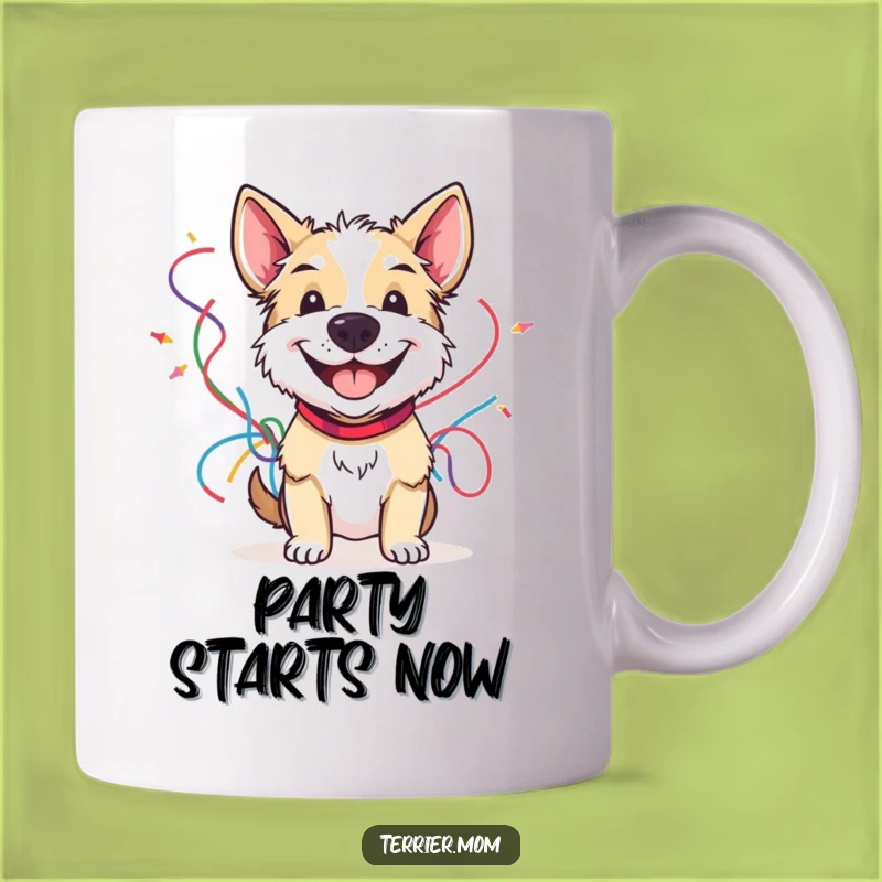 Funny Terrier Streamer Grin Mug: Celebrate with Cheerful Surprise Gift