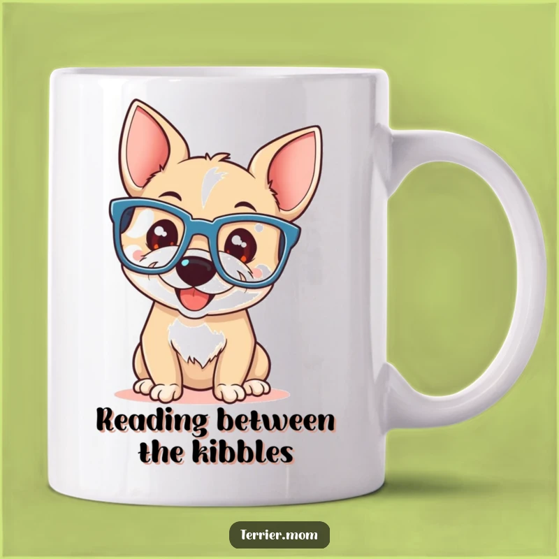 Funny Terrier Reading Glasses Mug: Playful Smile Dog Design, Smart Gift