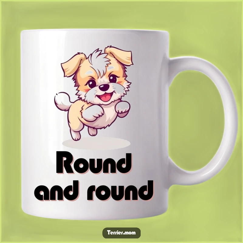 Funny Kawaii Terrier Dog Mug: Playful Tail Chasing Pup!