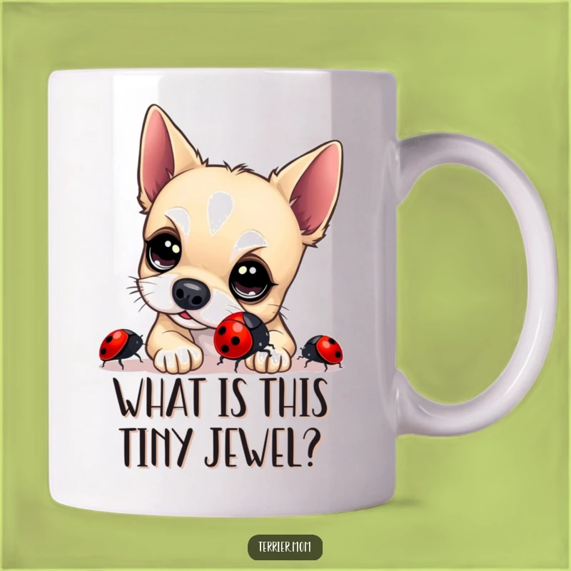 Funny Terrier Ladybug Mug: Cute Dog Lover Gift, Bright-Eyed Pup Sipping Coffee
