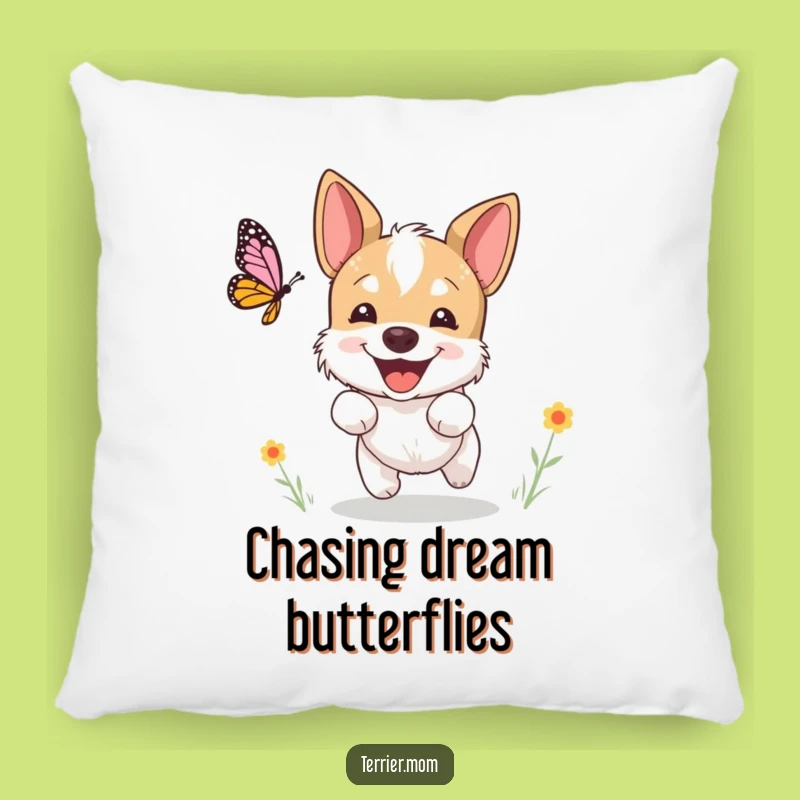 Cozy Funny Terrier Butterfly Pillow: Happy Dog's Pursuit, Perfect Gift Accent