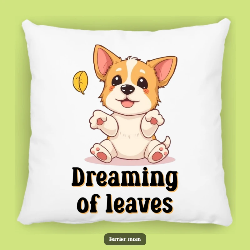 Funny Terrier Leaf Catching Pillow: Cozy Autumn Dog Accent Pillow, Humorous Gift