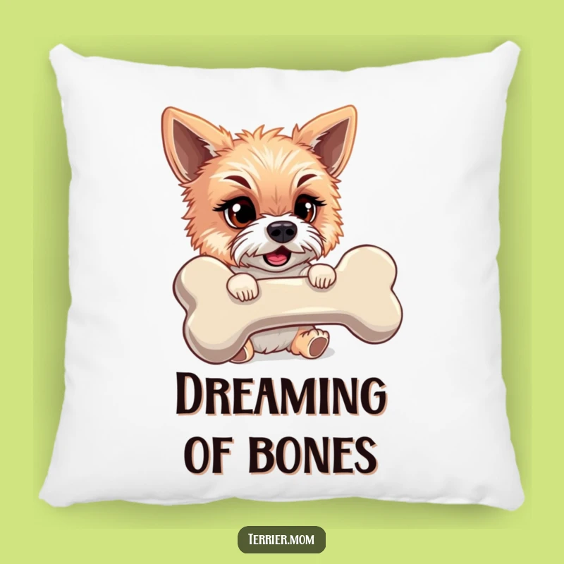 Funny Accent Pillow: Mischievous Terrier and Giant Bone, Cozy Gift