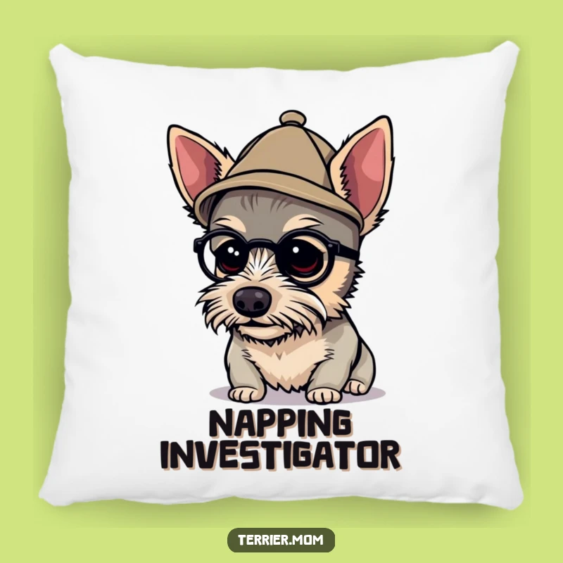 Funny Detective Terrier Pillow - Cozy Tiny Hat Sleuth Cushion Gift